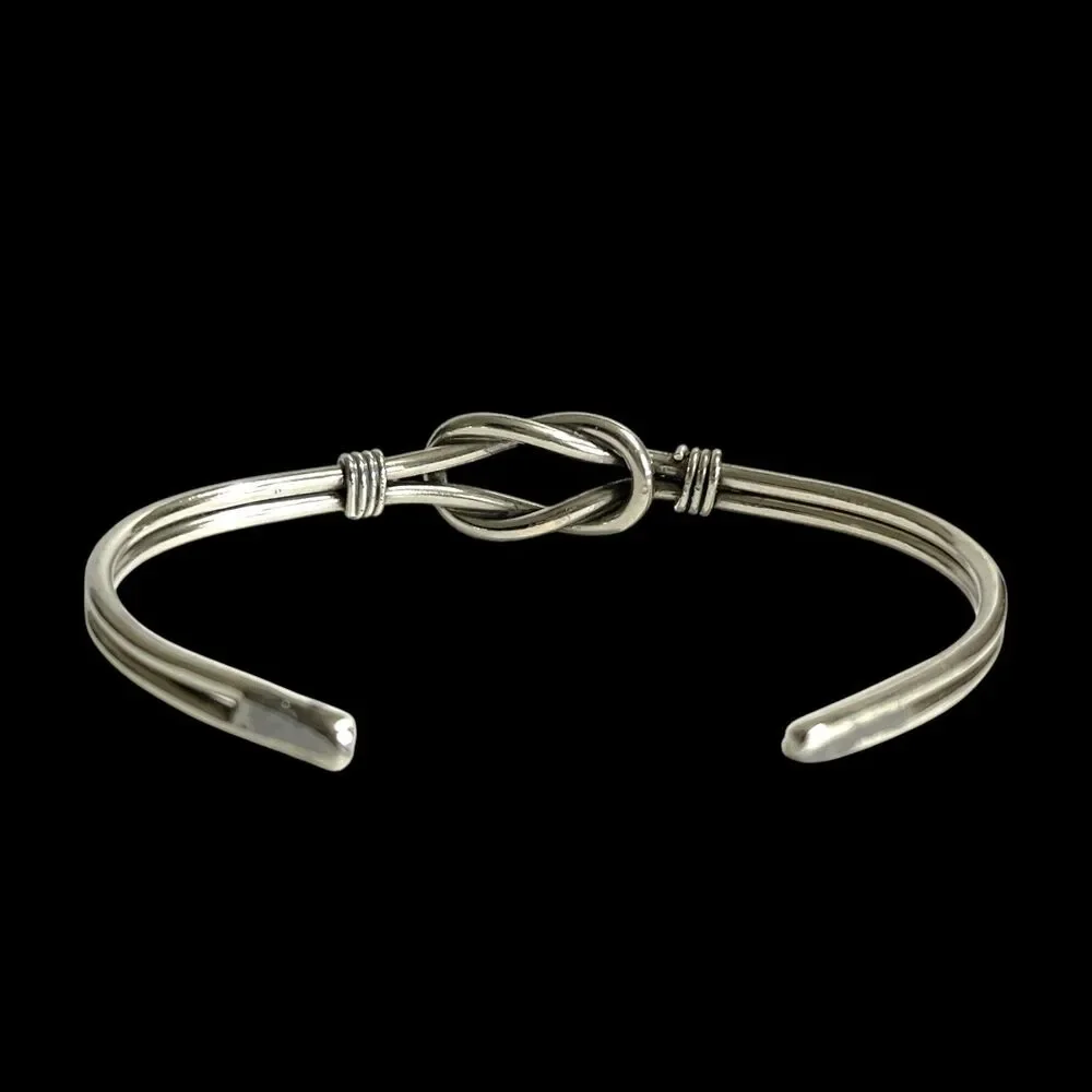Vintage Silver Tone Knot Cuff Thin Bracelet Twist Wire Handmade Artisan Jewelry